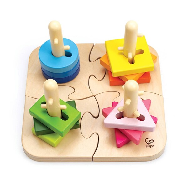 16pc Hape Creative Peg Puzzle Shapes Toddler Educational Wooden Toy Game 18m+