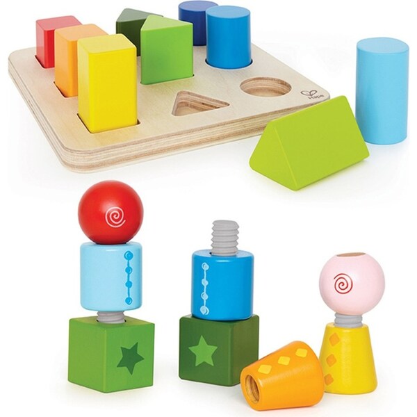 2PK 10pc Hape Colour & Shape Sorter Toddler & 8pc Twist & Turnables Wooden Toy