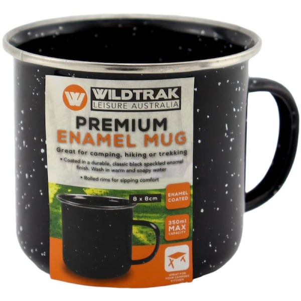 WildTrak 350mL Black Speckle Premium Enamel Camping Mug - CA1028