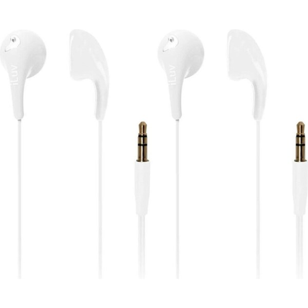 2PK iLuv White Bubble Gum 2 Earphones/Headphones In-Ear for iPhone/Android/iPod