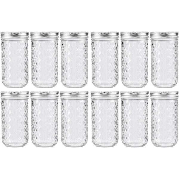 12PK Lemon & Lime 350ml Quilted Glass Conserve Canister Jar Food Storage Clear