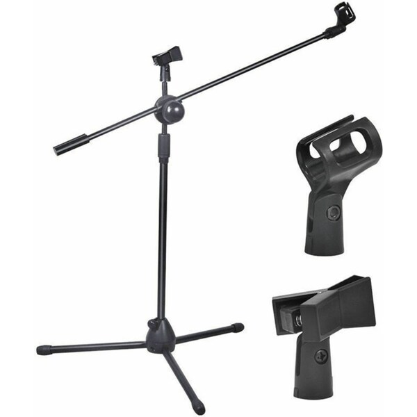 Ozoffer Adjustable Foldable Microphone Stand Mic Holder Tripod Two Clip Boom