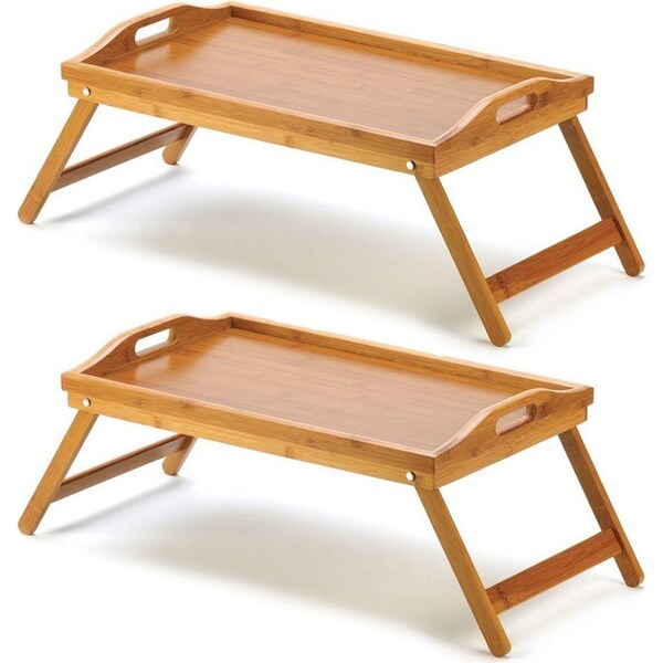 2x Bamboo Folding Food/Breakfast/Dinner Bed Tray Lap Desk Serving Table