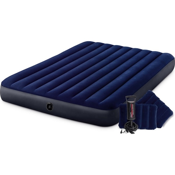 Intex Dura-Beam Classic Queen Inflatable Mattress Airbed BL w/Pillows/Hand Pump