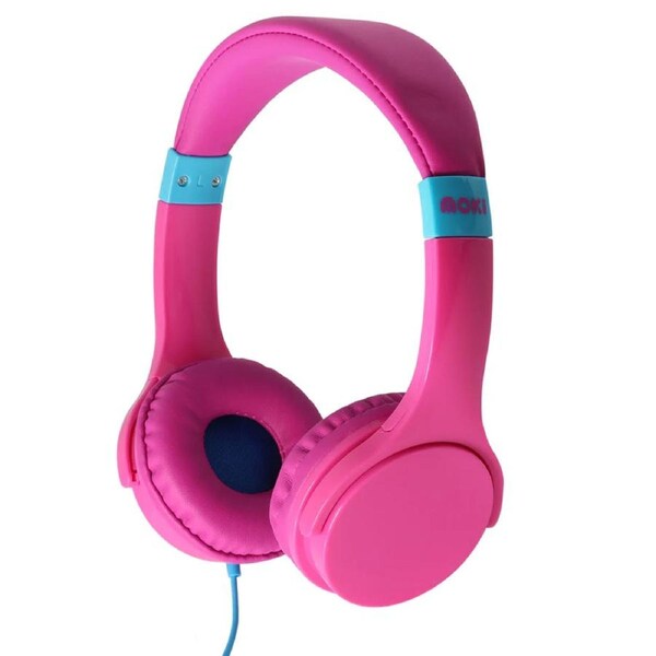 Moki Lil Kids Headphones On Ear Headband Volume Limited w/3.5mm Jack Pink 3y+