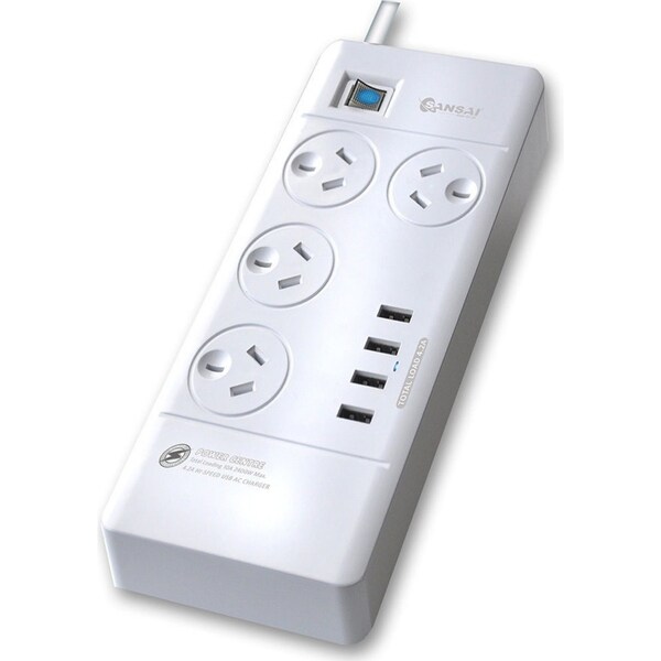 Power Board 4 Way Outlets Socket 4 Usb Charging Charger Ports w/Surge Protector