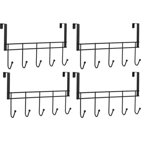 4x Boxsweden 38cm Wire Over Door 5-Hooks Hanger/Organiser/Holder/Storage Black
