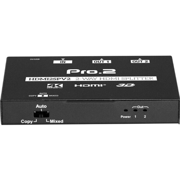 Pro2 2.0 HDMI 2-Way Splitter HDR 1 In - 2 Out w/3D 4K for Bluray/DVD/Foxtel Box