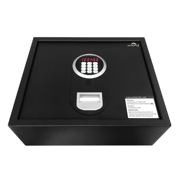 Dolphy Automatic Top-Opening Digital Safe - 41x15x35 cm Steel Security Safe with Digital Keypad, Auto-Open Door, Carpeted Interior & Mounting Kit - Black