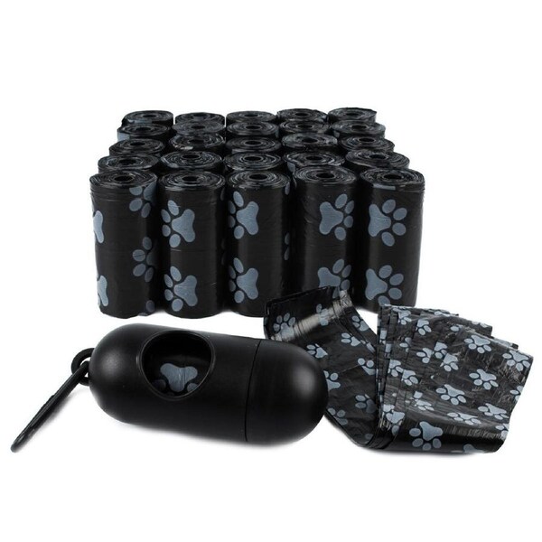 1000pc Paws & Claws Pet Doggy Clean Up Bags Dog Waste Poo Bag w/ Dispenser Black