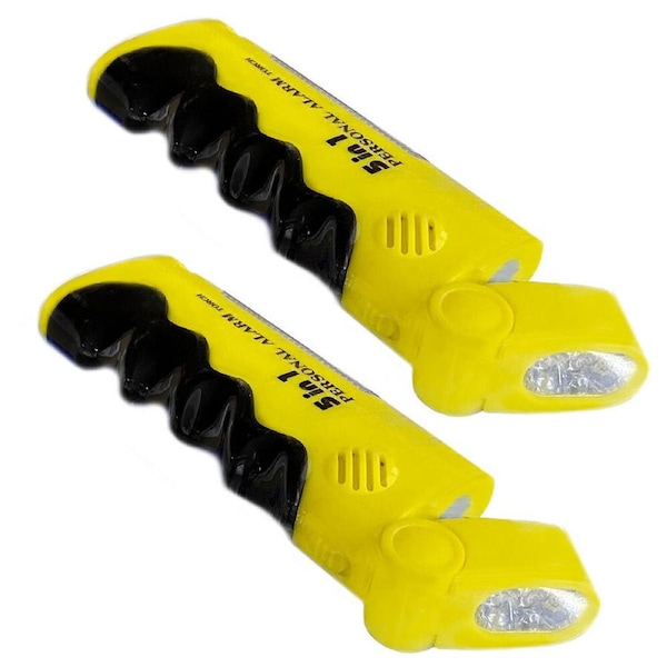 2PK 5-In-1 LED Torch/Area Light & Personal Alarm w/ Magnet/Ribbed Handle BLK/YEL