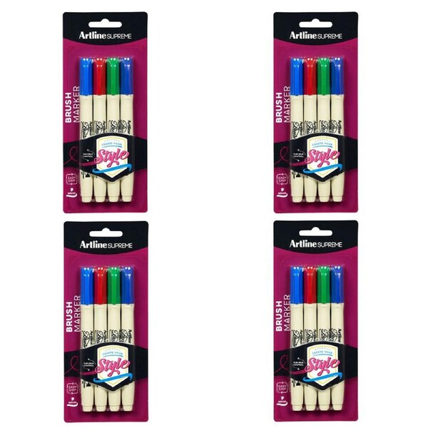 4x 4pc Artline Supreme Brush Markers Crafts School/Office Pen Assorted Colours