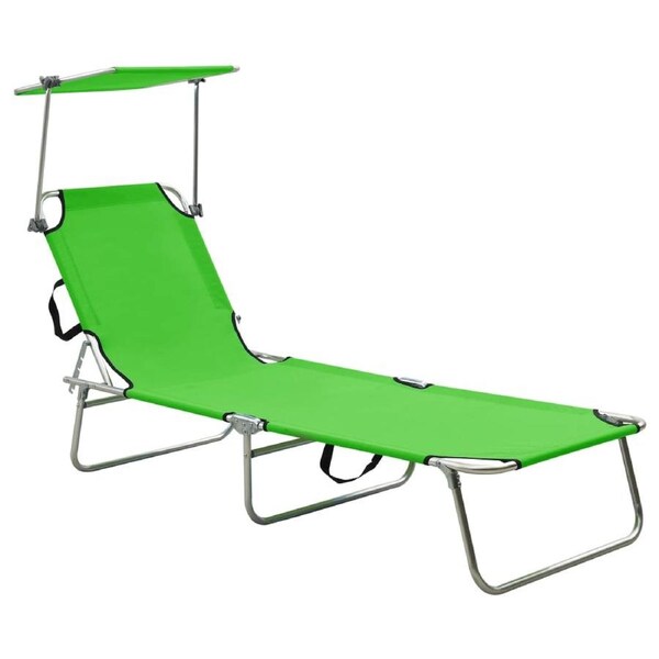 Folding Sun Lounger with Canopy Steel Apple Green vidaXL