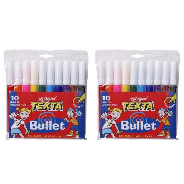 2x 10pc Texta Bullet Tip Colouring Pens Drawing Art Marker Water Based f/ Kids