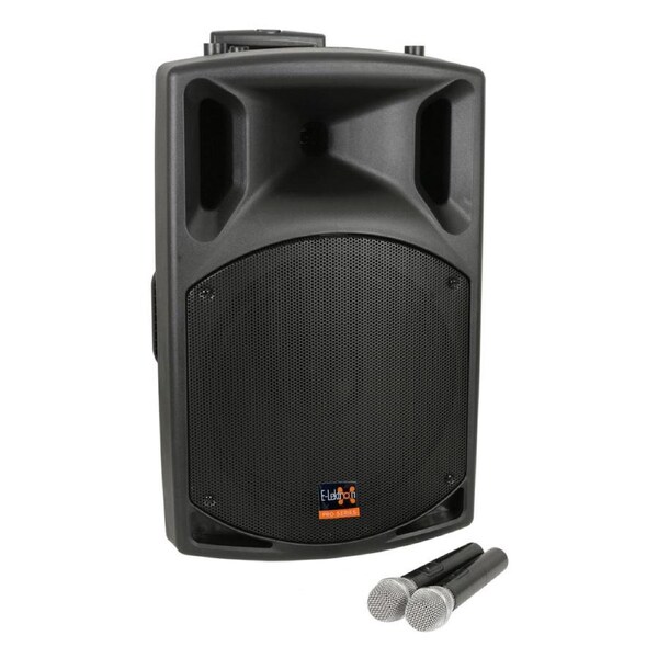 E-Lektron EL38-MU UHF 900W 15" inch Bluetooth Wireless linkable Loud Portable PA Speaker Sound System Recoding incl.2 Mics for Karaoke Party Event Speech Singing