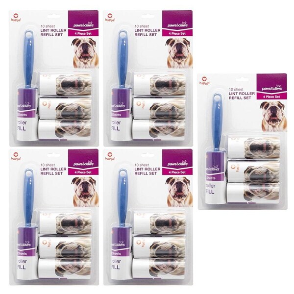 5x Paws & Claws 10 Sheet Lint Roller Pet Fur/Hair Remover Cleaning w/ 15 Refills