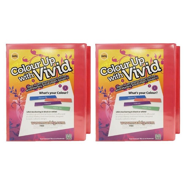 2x Marbig Vivid A4 25mm 200 Sheets 2D Ring Binder Paper/File Organiser Holder PK