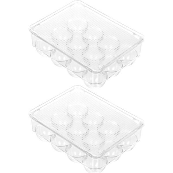 2x Boxsweden Crystal 12 Eggs Plastic Storage Rack Container/Holder Fridge Case