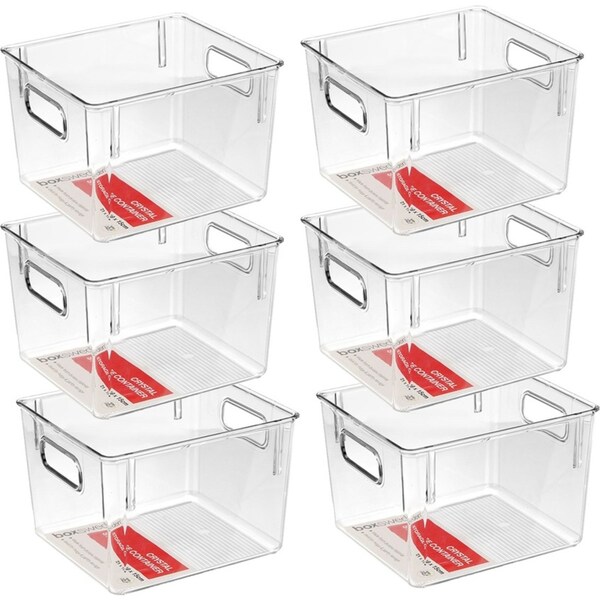 6x Boxsweden Crystal Plastic Storage Container 21cm MED Fridge/Pantry Organiser