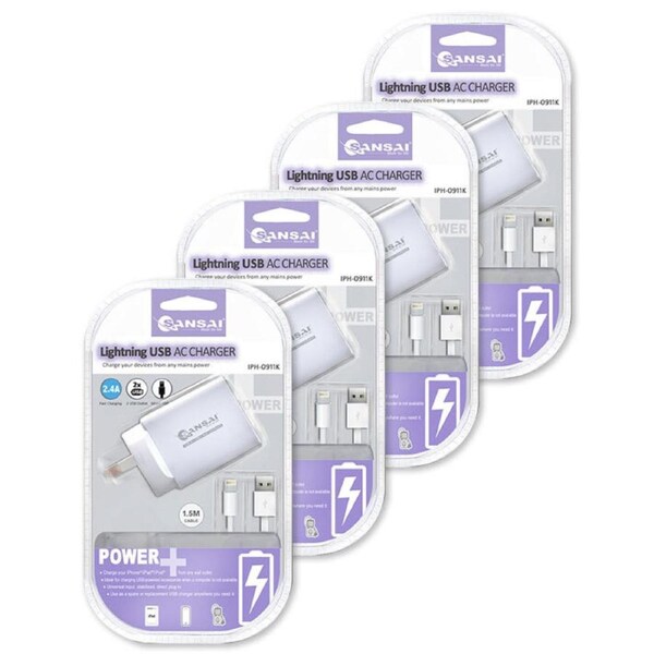 4PK Sansai 2xUSB Port Wall Charger w/Charging Cable Compatible With iPhone 8/7