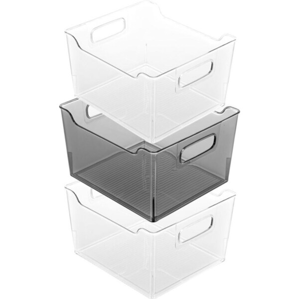 3x Boxsweden 25cm Crystal Home Kitchen Fridge Organiser Storage Container Asst.
