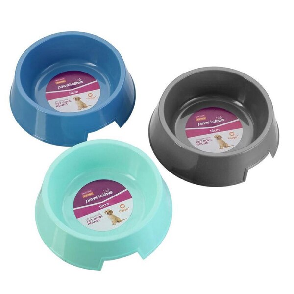 3x Paws & Claws 18cm Pets/Dogs Round Essentials Single Bowl/Dishes/Feeders Asst.