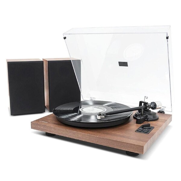 Mbeat MB-PT-28 Bluetooth Hi-Fi Turntable Vinyl Record Player w/ Speakers Brown