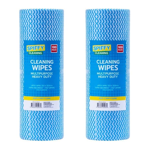 2x 100pc Spiffy 30x30cm Blue Multipurpose Household Surface Dry Polyester Wipes