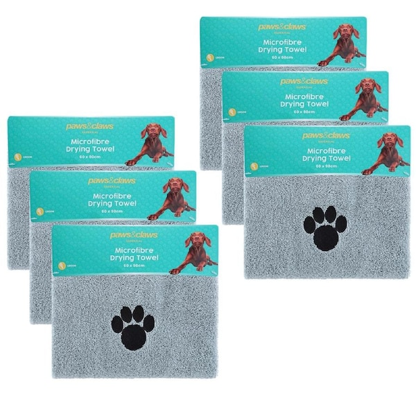6x Paws & Claws 60x90cm Microfiber Drying Soft Towel Dogs/Cats/Pets Grooming BRN