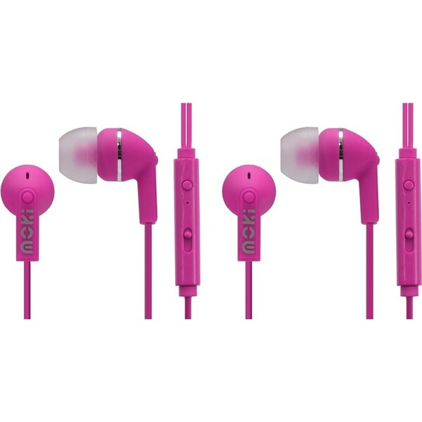 2x Moki Noise Isolation In-Ear Earphones 3.5mm Headset/Mic/Volume Control Pink