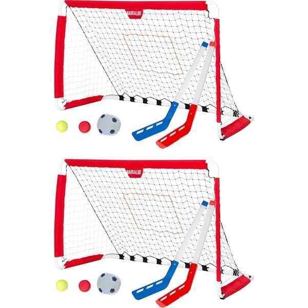 2x Barcaloo Hybrid Portable Kids Toy Soccer Goal Set w/Hockey Sticks/Balls 3y+