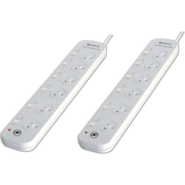 2x Power board 6 Way Sockets Outlets Surge Protector/Single Switched Powerboard