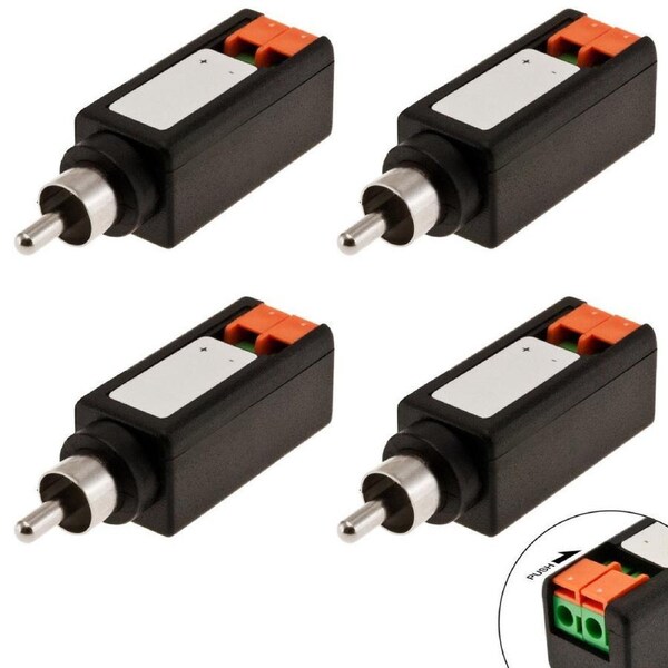 4pk Speaker Wire Terminal Cable to Audio Male RCA Connector Adapter Jack Plug