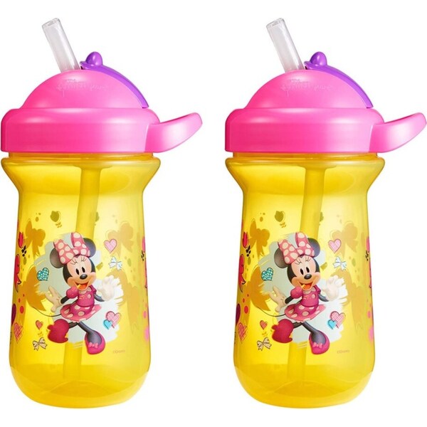 2pc The First Years Flip Top Straw Cup Baby/Toddler 18m+ Water Bottle Minnie YL