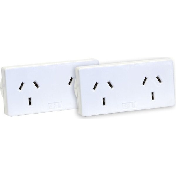 2PK HPM Double 10A Adaptor/Adapter Mains Power Twin Pack Right & Left Turn White