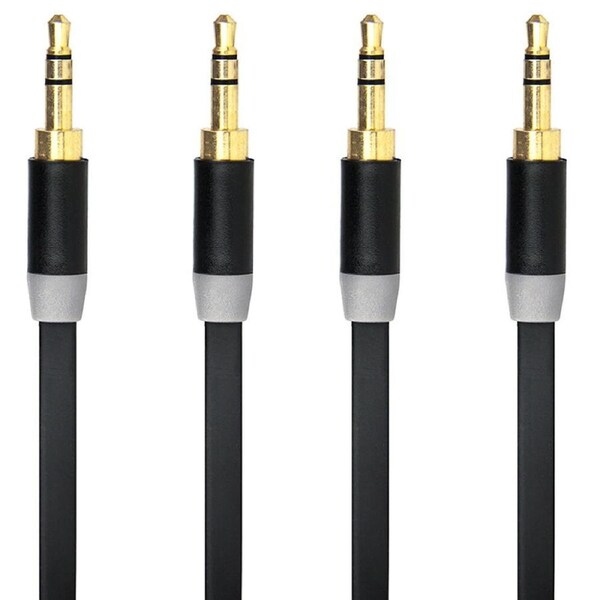 2PK Gecko 1m Flat 3.5mm Male to M AUX Cable Gold Plated Audio Car/Phone Cord BLK