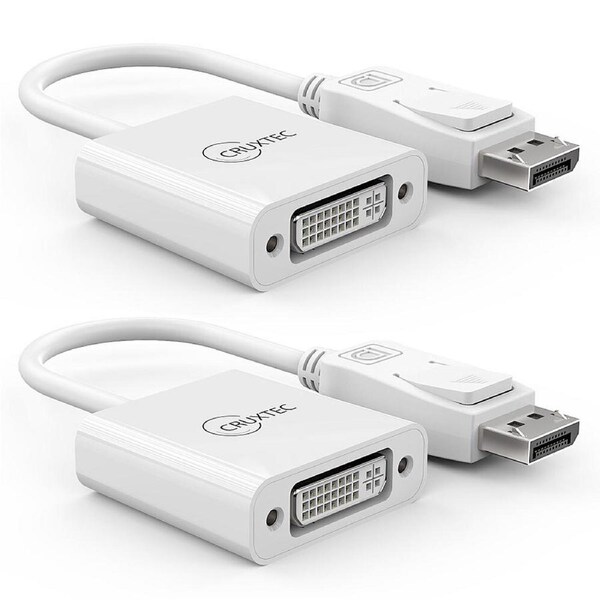 2PK Cruxtec DisplayPort Male To DVI Female 4K Display Adapter Cable Converter WH