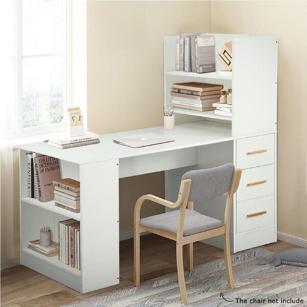 120cm Computer Desk Hutch with Shelves and Drawers on Side Home Office Furniture