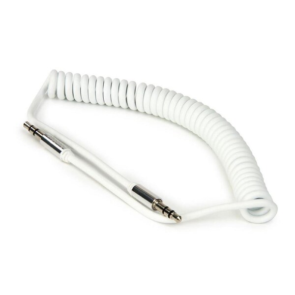 Buddee Coiled Aux Auxiliary 3.5mm Cable Car Stereo 1.5m Audio Lead Cord Male WHT