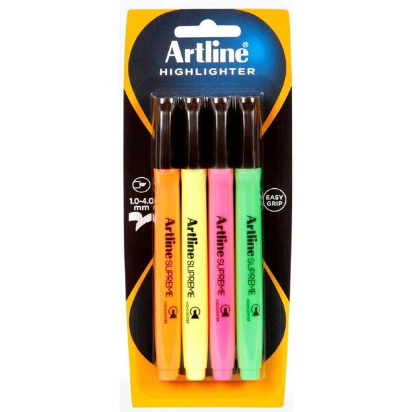 4pc Artline Supreme Highlighter Marker Pen Set Art/Craft School Assorted Colours