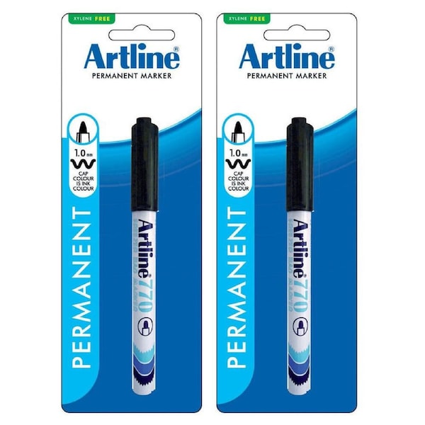 2PK Artline 1.0mm Bullet Nib Freezer Bag Marker Pen Plastic Food/Container Black