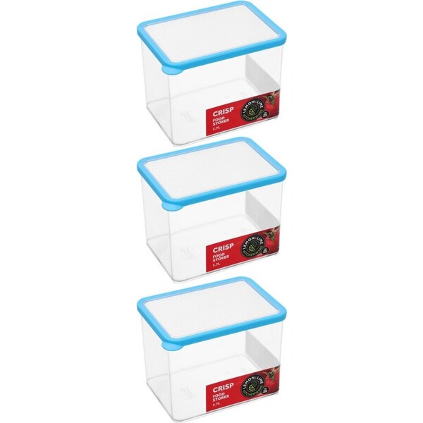3x Lemon & Lime 2.7L Rectangle Crisp Food Storage Container Dishwasher Safe Blue