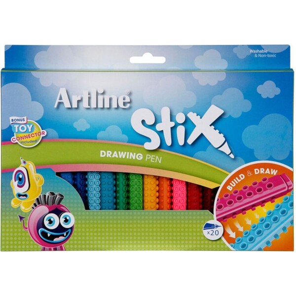 Artline Stix Drawing Pen 20pk Pens/Markers Draw/Build/Play Kids/Children/Teens
