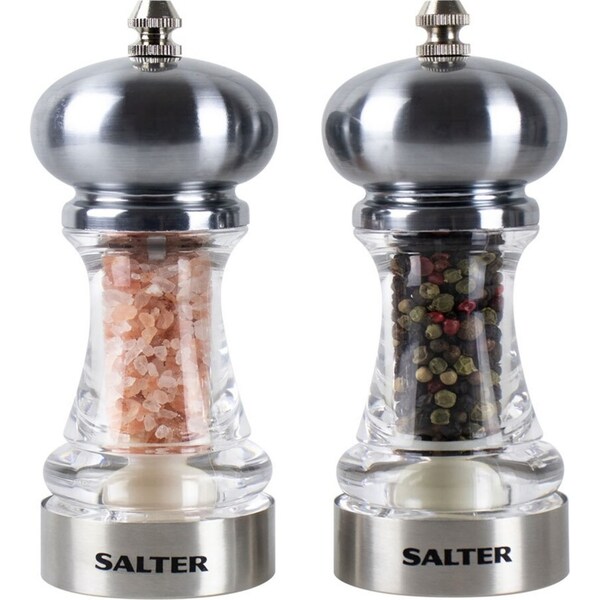 Salter 14cm Manual Stainless Steel/Acrylic Salt & Pepper Grinder Mills Set Clear