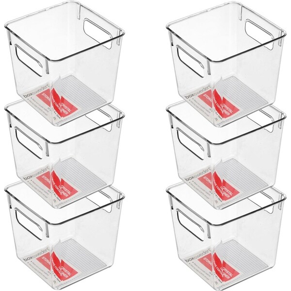 6x Boxsweden Crystal Plastic Storage Container 15cm MED Fridge/Pantry Organiser