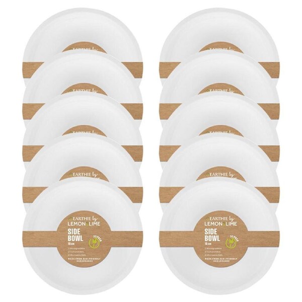 300pc Lemon & Lime Eco/Biodegradable/Compostable Disposable 18cm Side Bowl White