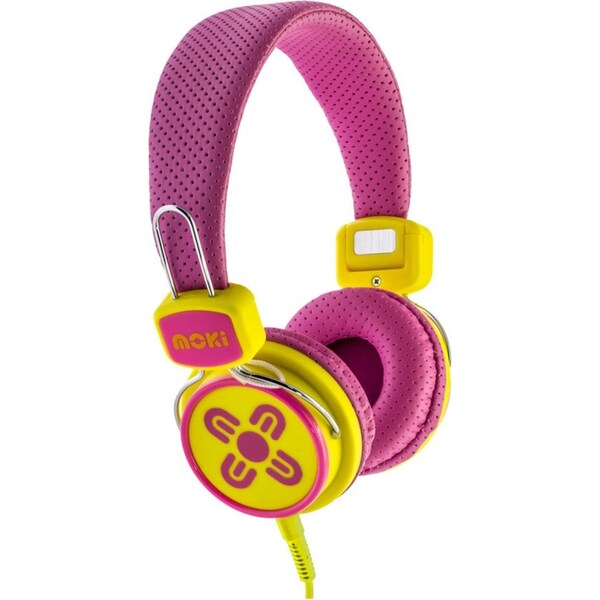 Moki Kid Safe Volume Limited Headphones Over Ear Cup Headband Kids 3y+ Pink/YL