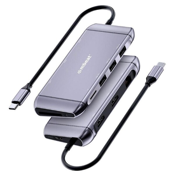 Mbeat 9in1 Elite X11 4K HDMI USB-C RJ45 Ethernet Micro SD Dock Hub Adapter GRY