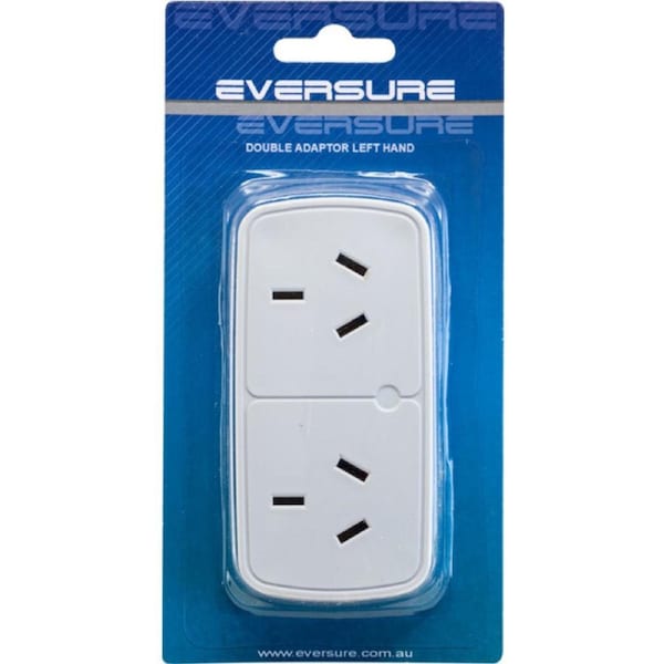 10A Mains Power Twin/Double Adaptor Slim Left Powerpoint Wall Plug Adapter White