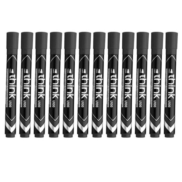 12pc Deli Think 1.5mm Waterproof/Wear Resistant Permanent Markers/Pen Black